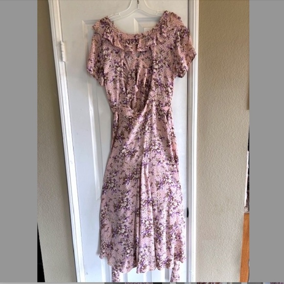 BY TiMo Ruffle Trimmed, Midi-Style Wrap Dress w/ Open Back in Pink NWOT/sz L - Picture 10 of 16